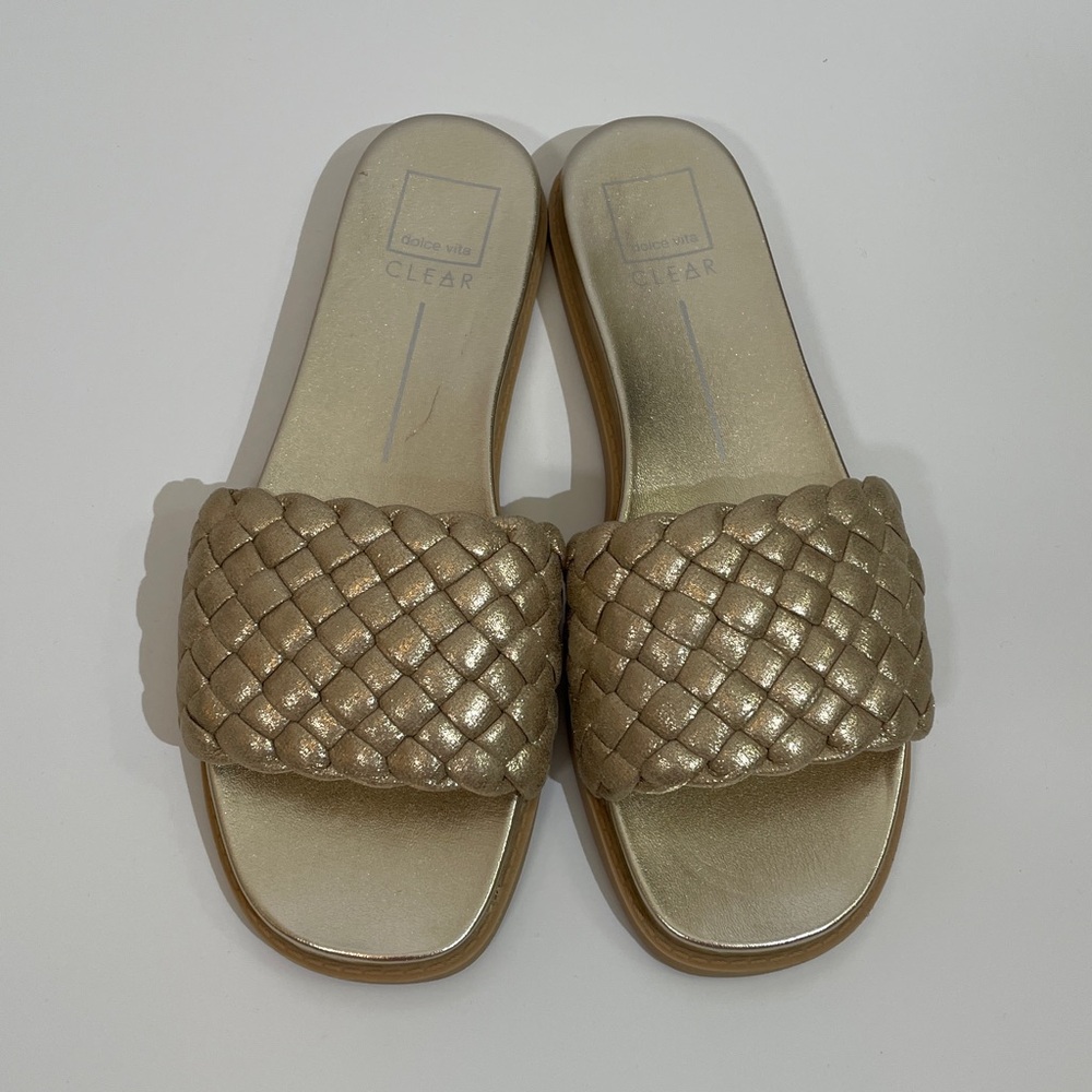 Dolce Vita Grazie Sandals Slides Metallic Gold Size 10 - Picture 2 of 8
